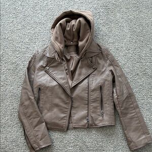 Blank NYC Brown Leather Jacket with Hood